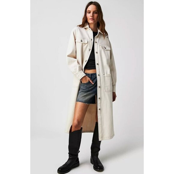 Free People Anna Lou Denim Duster Longline Rancher Jacket Western NWOT Small - Picture 1 of 5